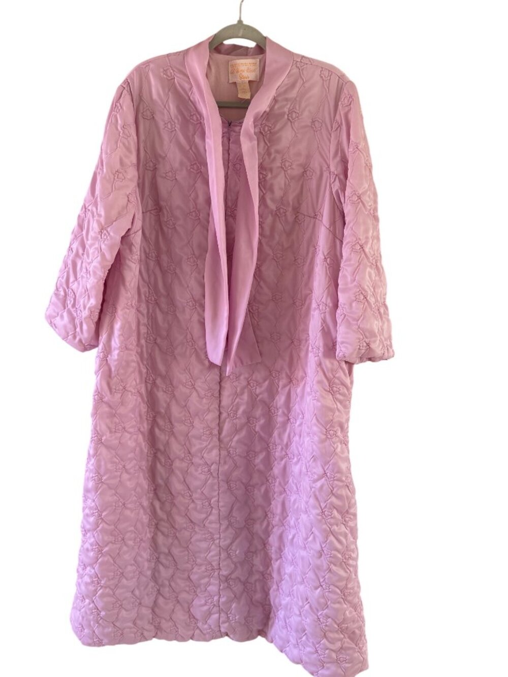 Sears At Home Womens Quilted Tie Neck Robe Size 42/XL Lavender Nylon Vintage